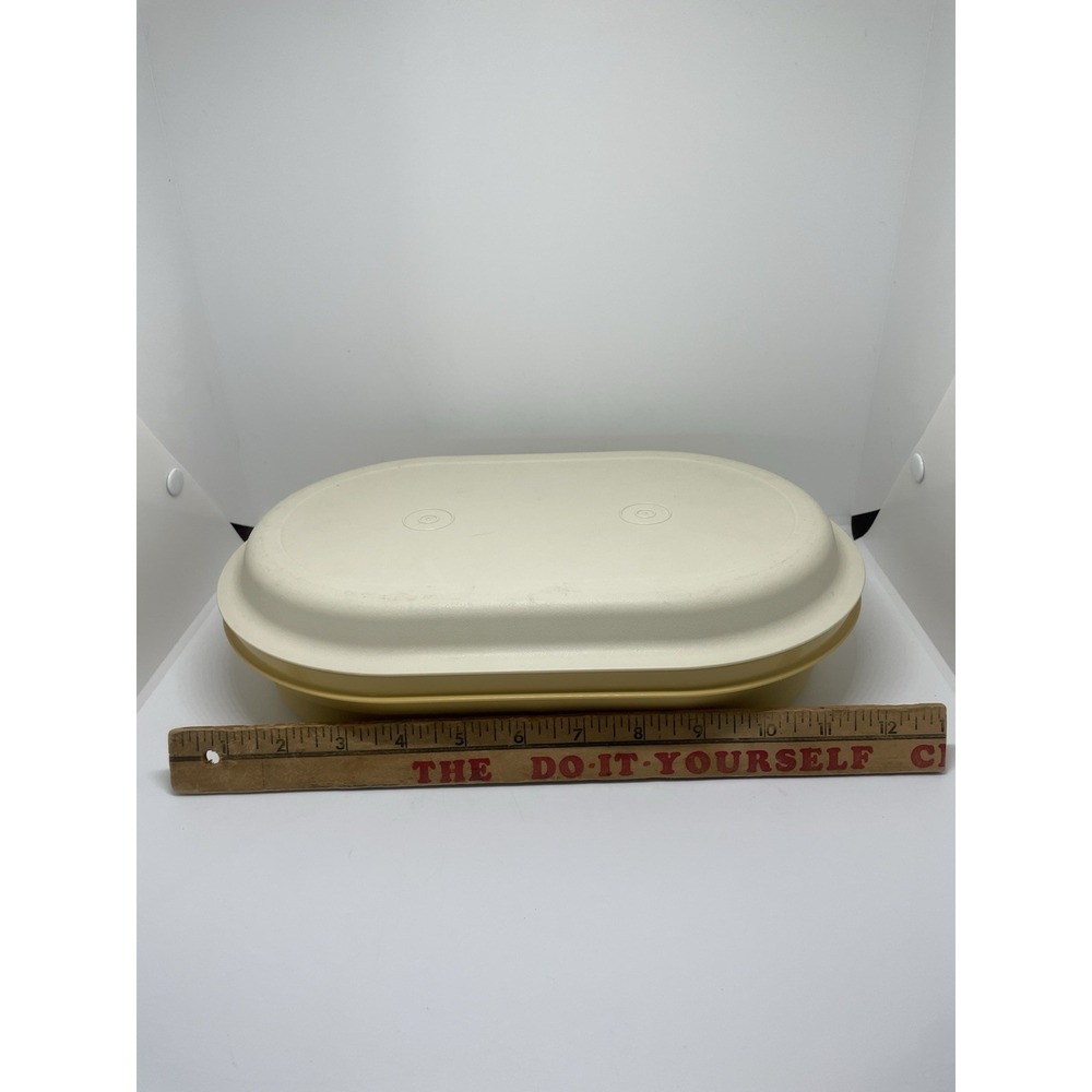 VTG TUPPERWARE 2 PC OVAL SERVER SET HARVEST GOLD/ALMOND - Picture 2 of 6